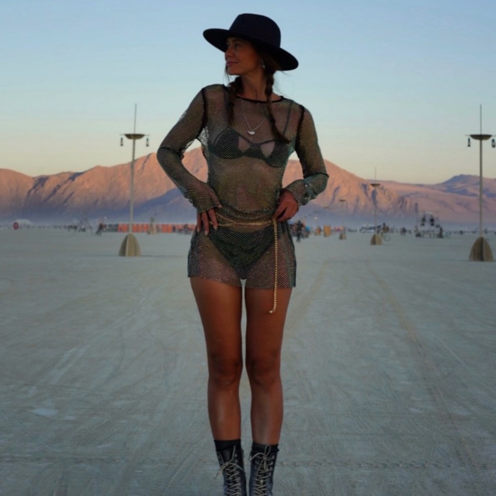 H&M Black Mesh Mini Dress with Bikini Underlayer